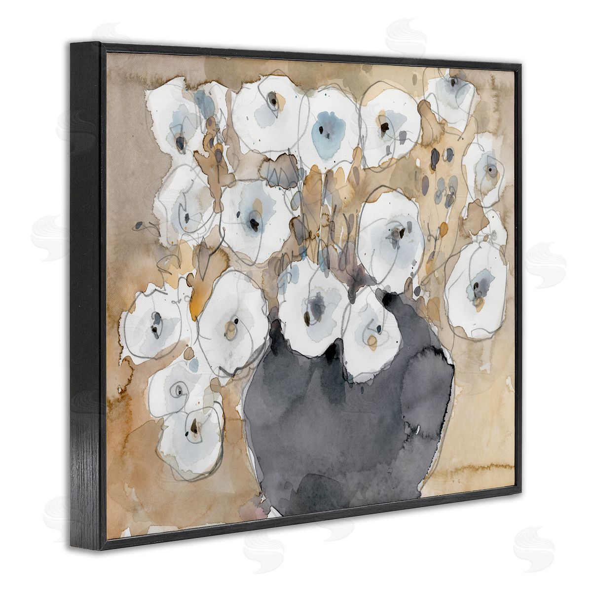 Samuel Dixon Abstract White Blossom Bouquet Neutral Grey Brown Black Framed Giclee Wall Art