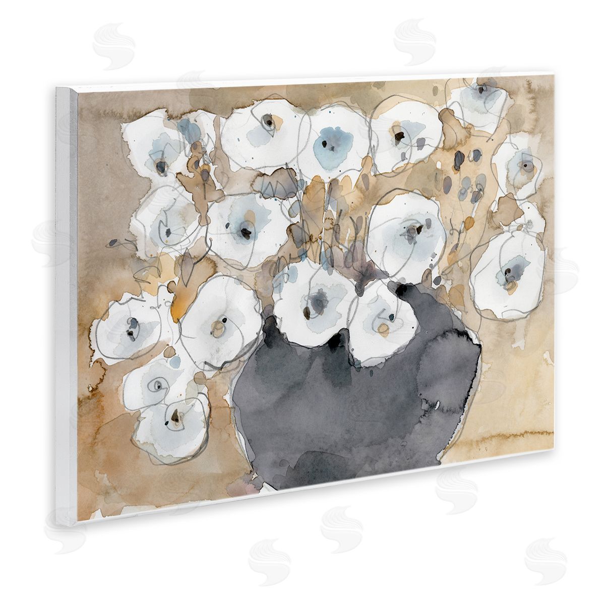 Samuel Dixon Abstract White Blossom Bouquet Neutral Grey Brown Wall Plaque Art