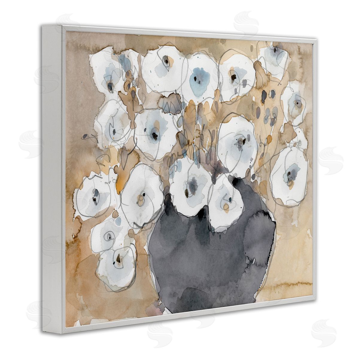 Samuel Dixon Abstract White Blossom Bouquet Neutral Grey Brown White Framed Giclee Wall Art