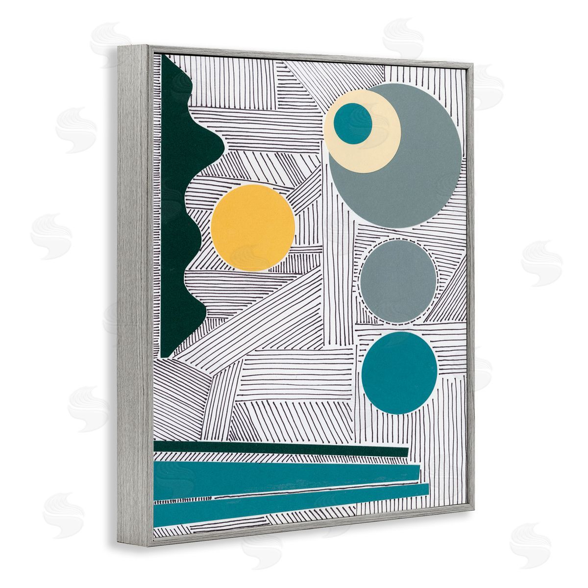 Regina Moore Geometric and Line Abstraction Modern Circular Shapes Gray Framed Giclee Wall Art