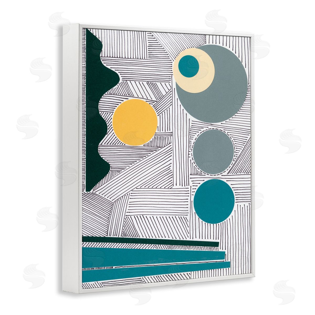 Regina Moore Geometric and Line Abstraction Modern Circular Shapes White Framed Giclee Wall Art