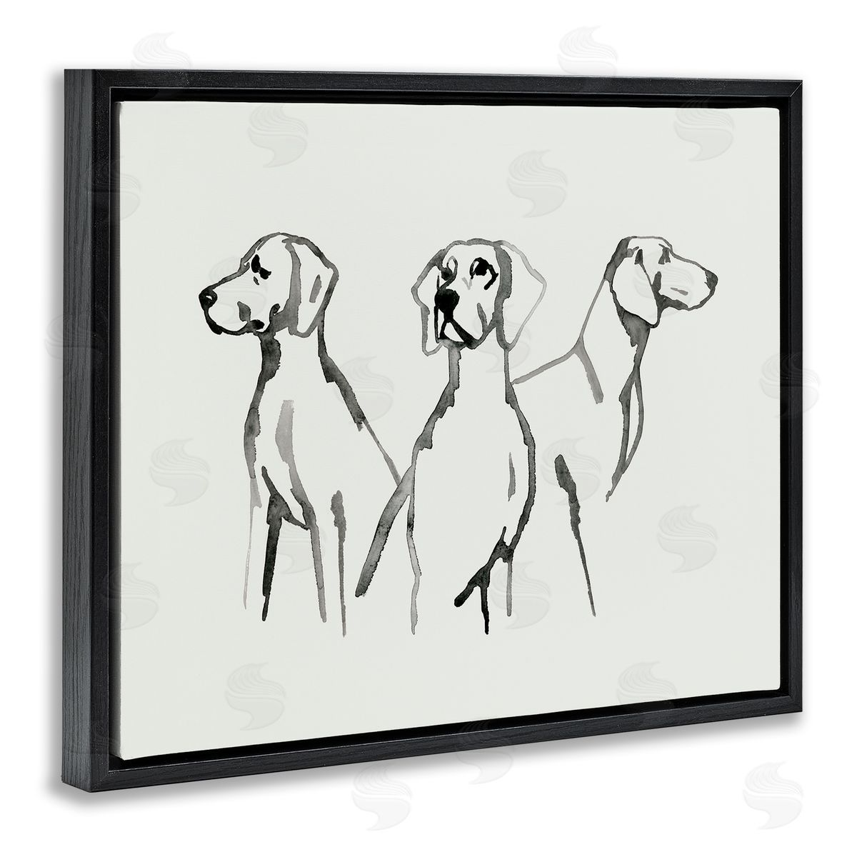 Grace Popp Trio of Dogs Minimal Black Grey Pet Sketch Black Floater Frame Canvas Art
