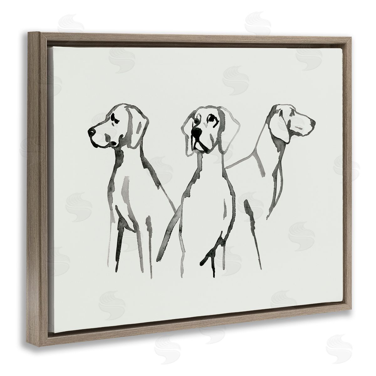 Grace Popp Trio of Dogs Minimal Black Grey Pet Sketch Brown Floater Frame Canvas Art