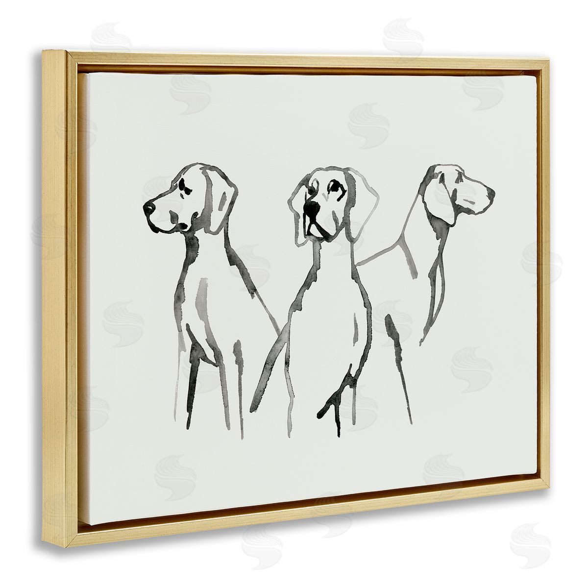 Grace Popp Trio of Dogs Minimal Black Grey Pet Sketch Gold Floater Frame Canvas Art