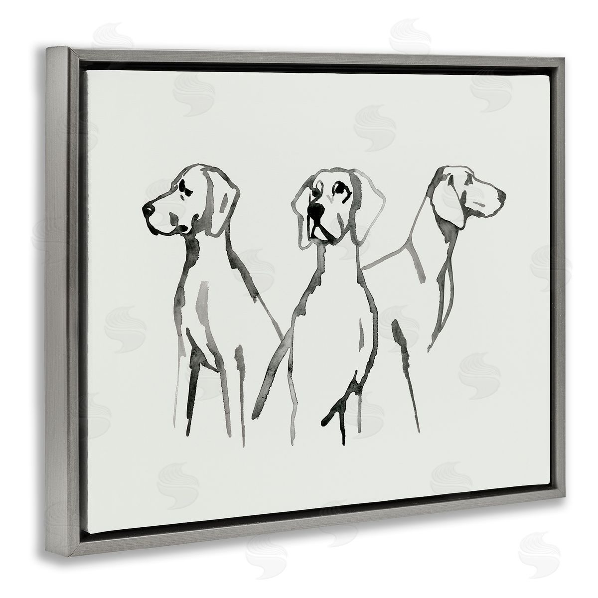 Grace Popp Trio of Dogs Minimal Black Grey Pet Sketch Gray Floater Frame Canvas Art