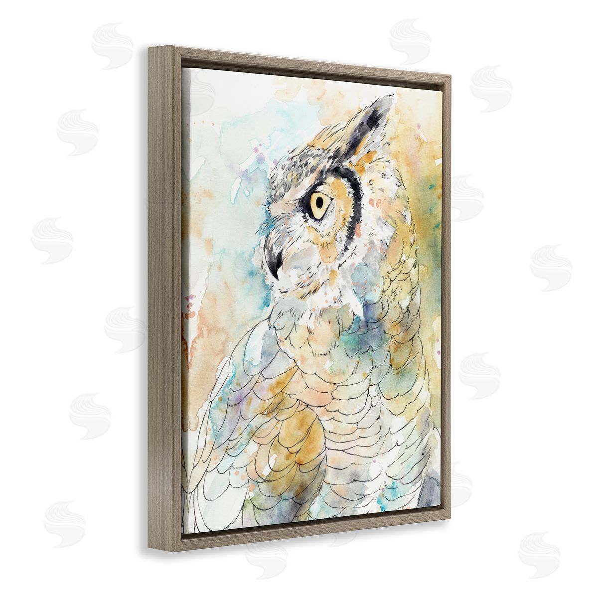 Annie Warren Owl Side Eye Portrait Woodland Bird Watercolor Brown Floater Frame Canvas Art