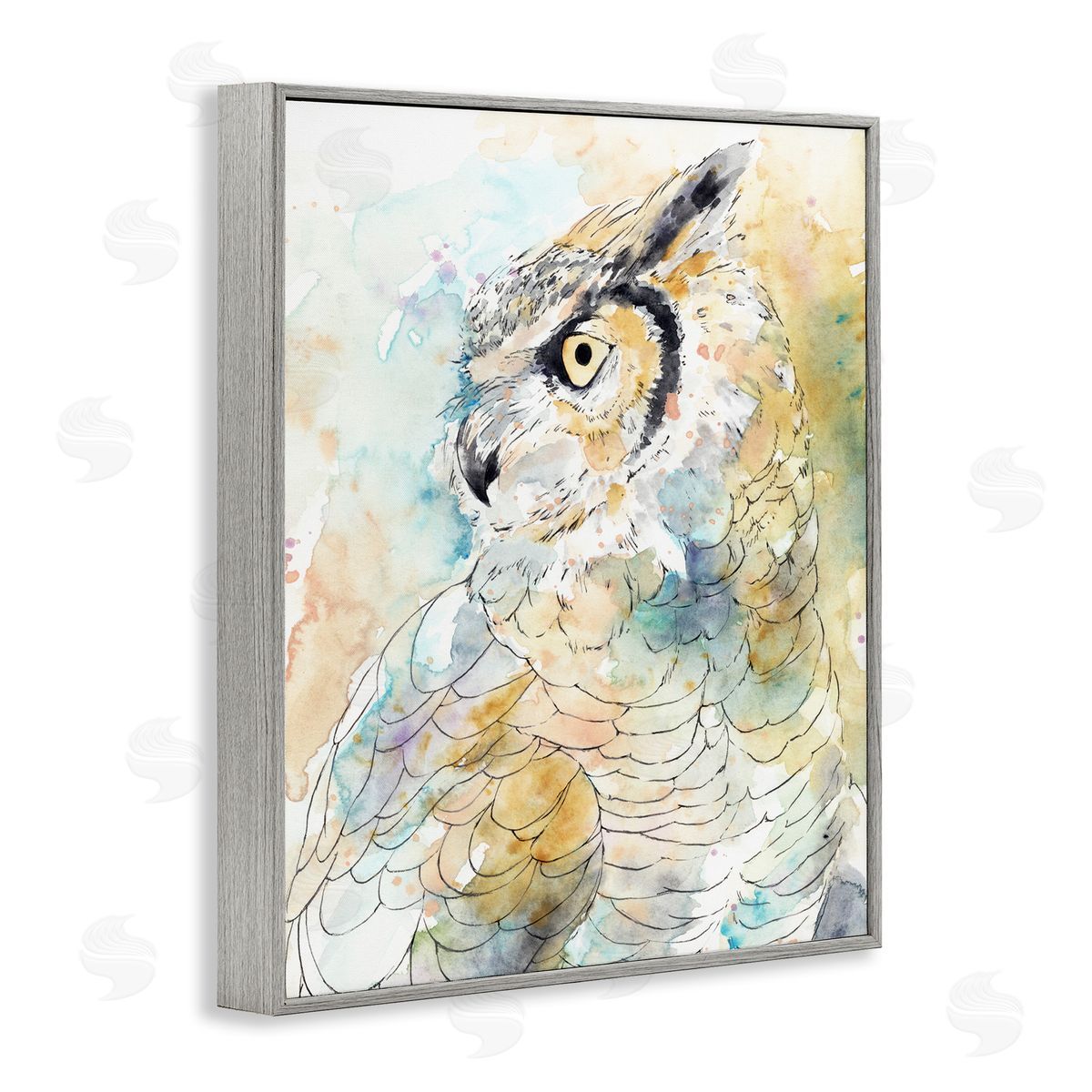 Annie Warren Owl Side Eye Portrait Woodland Bird Watercolor Gray Framed Giclee Wall Art
