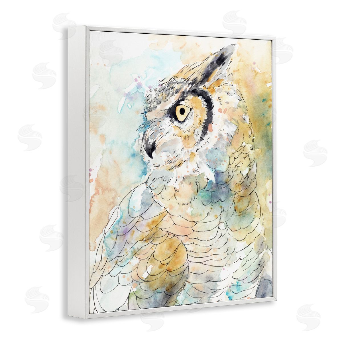 Annie Warren Owl Side Eye Portrait Woodland Bird Watercolor White Framed Giclee Wall Art