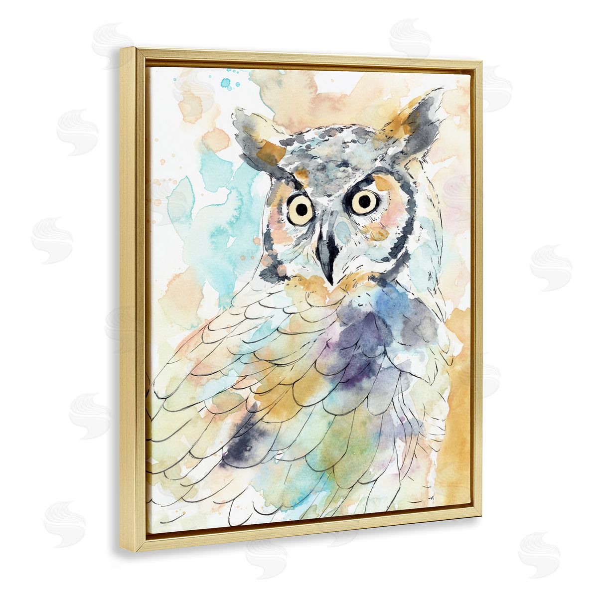 Annie Warren Majestic Owl Portrait Bird Watercolor Design Gold Floater Frame Canvas Art