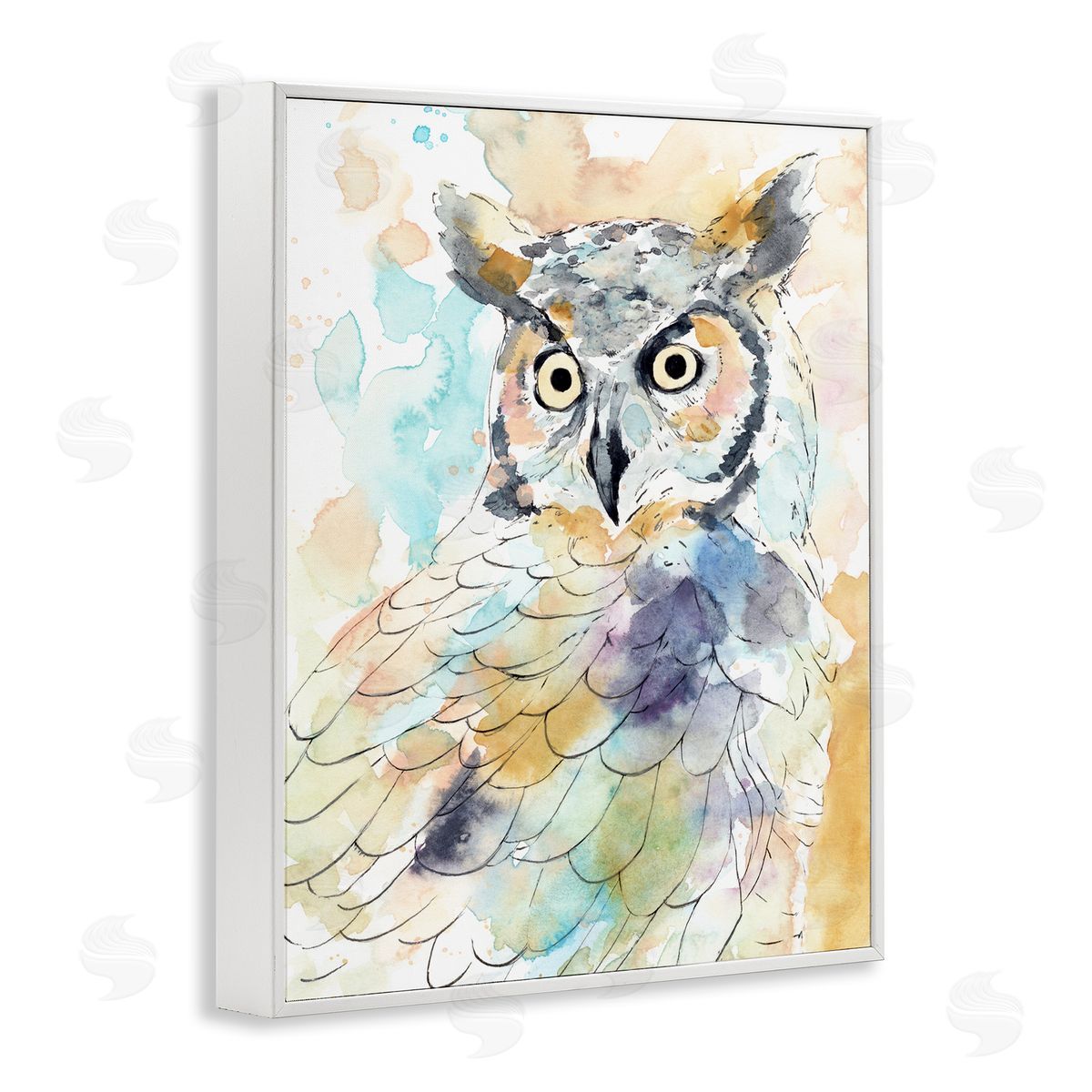 Annie Warren Majestic Owl Portrait Bird Watercolor Design White Framed Giclee Wall Art