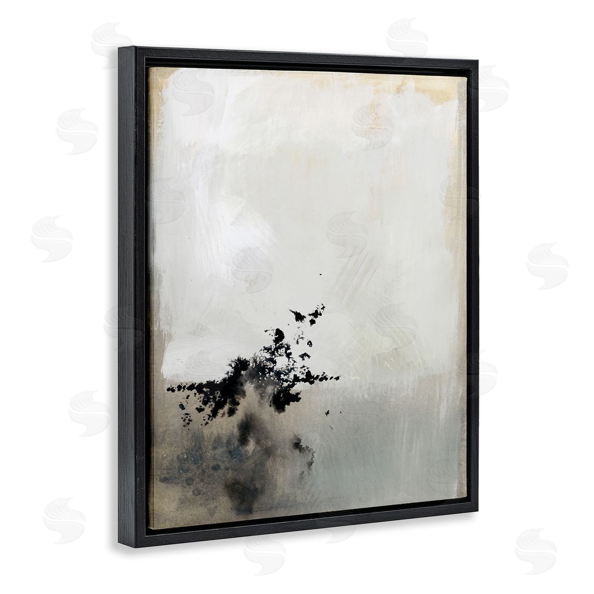 Victoria Barnes Minimal Neutral Abstract Painting Black Splatter Black Floater Frame Canvas Art