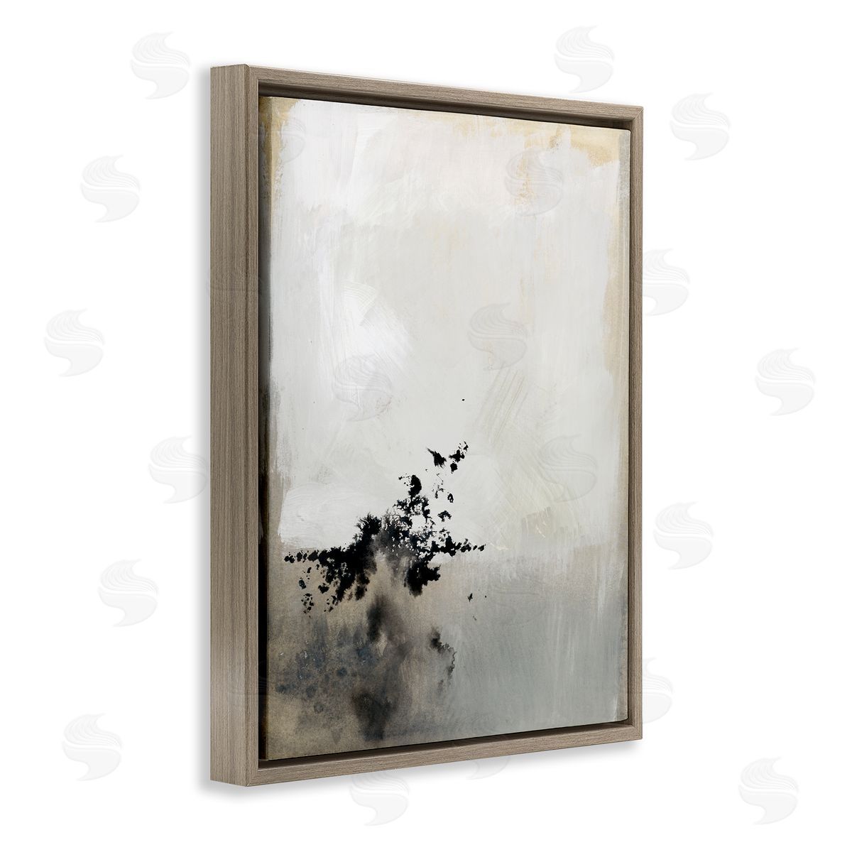 Victoria Barnes Minimal Neutral Abstract Painting Black Splatter Brown Floater Frame Canvas Art