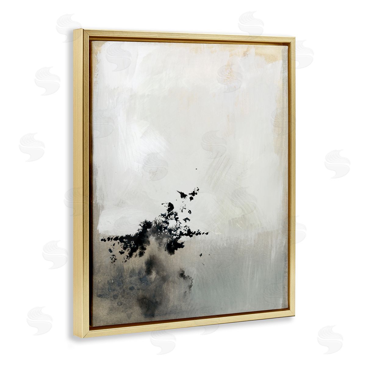 Victoria Barnes Minimal Neutral Abstract Painting Black Splatter Gold Floater Frame Canvas Art
