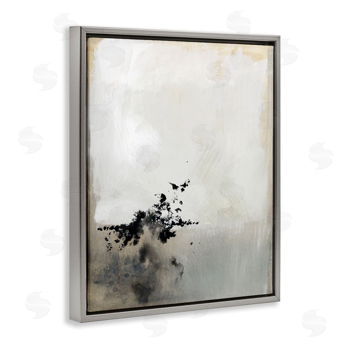 Victoria Barnes Minimal Neutral Abstract Painting Black Splatter Gray Floater Frame Canvas Art