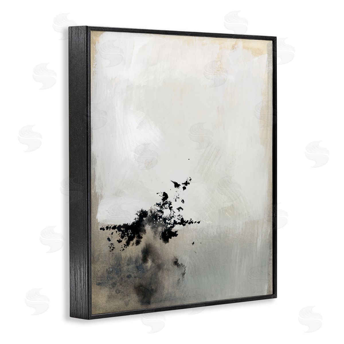 Victoria Barnes Minimal Neutral Abstract Painting Black Splatter Black Framed Giclee Wall Art