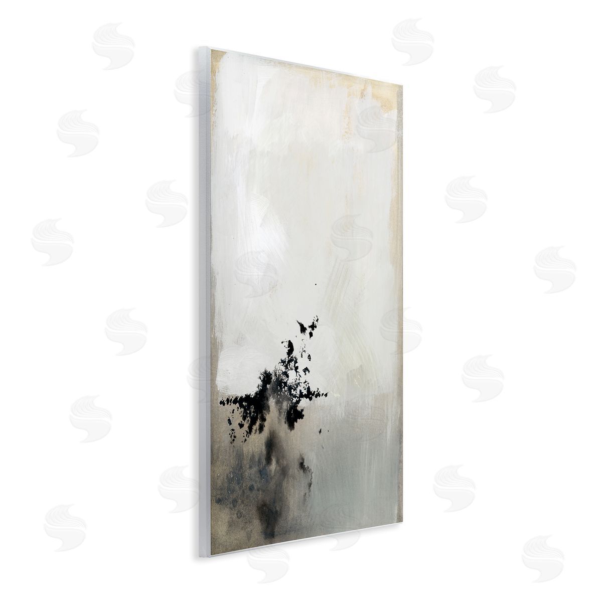 Victoria Barnes Minimal Neutral Abstract Painting Black Splatter Wall Plaque Art