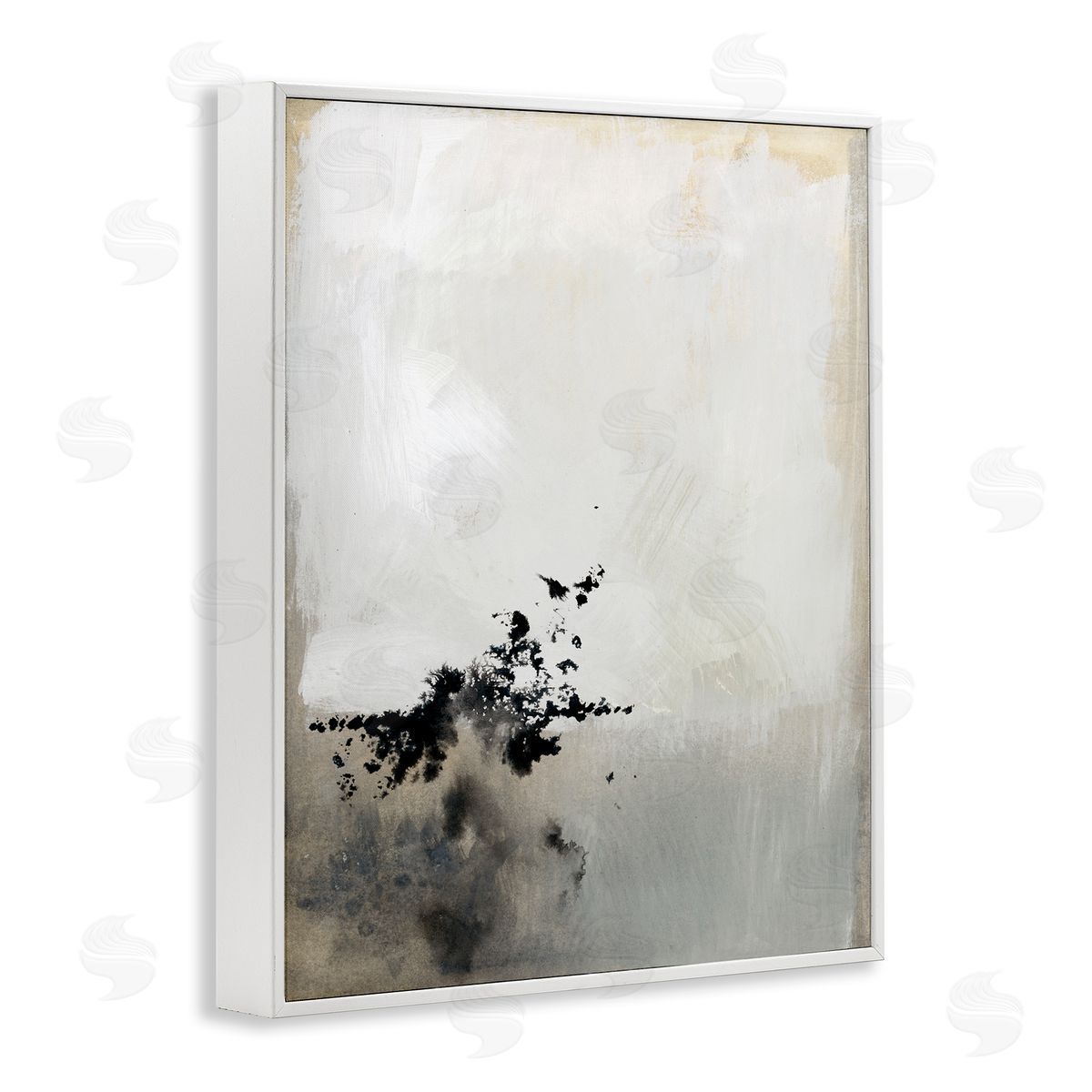 Victoria Barnes Minimal Neutral Abstract Painting Black Splatter White Framed Giclee Wall Art