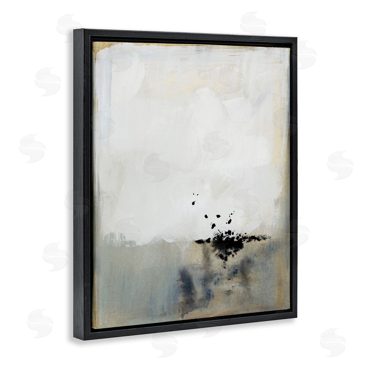 Victoria Barnes Neutral Beige Abstract Painting Black Ink Splatter Black Floater Frame Canvas Art