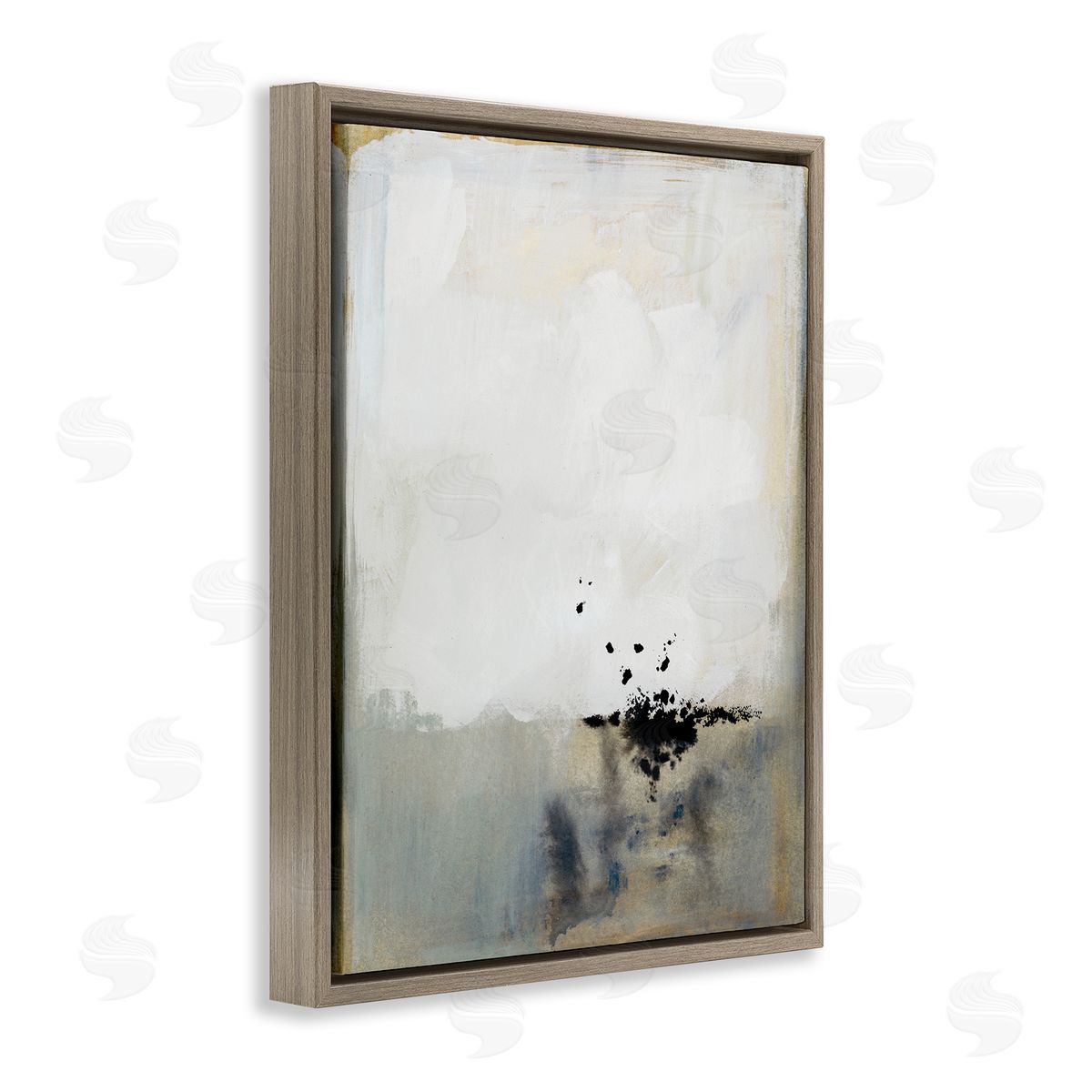 Victoria Barnes Neutral Beige Abstract Painting Black Ink Splatter Brown Floater Frame Canvas Art