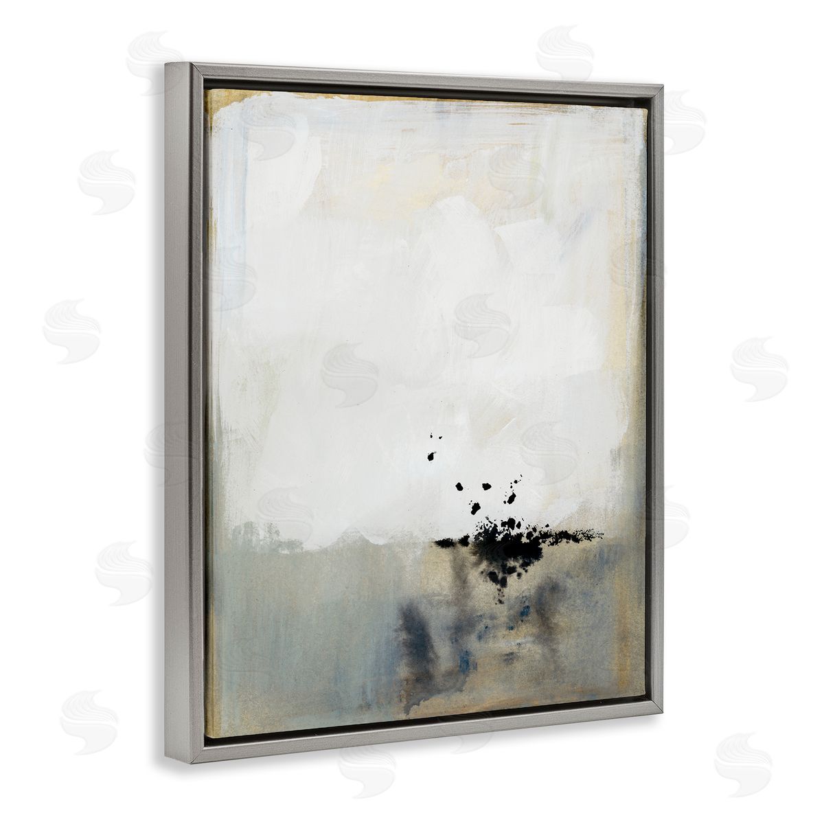 Victoria Barnes Neutral Beige Abstract Painting Black Ink Splatter Gray Floater Frame Canvas Art