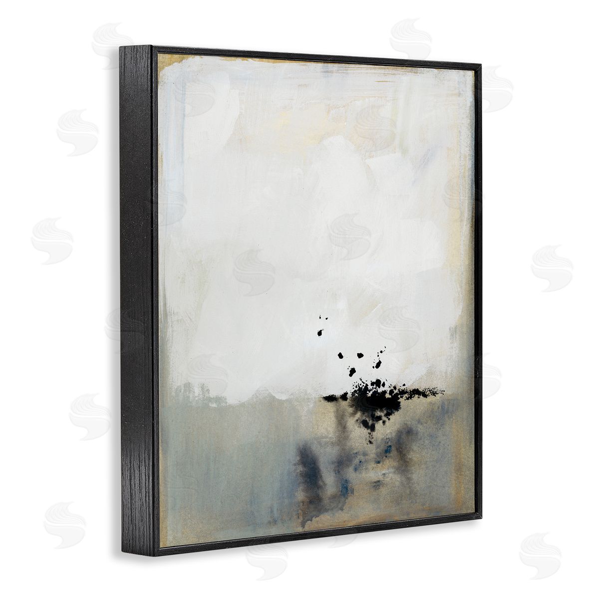 Victoria Barnes Neutral Beige Abstract Painting Black Ink Splatter Black Framed Giclee Wall Art