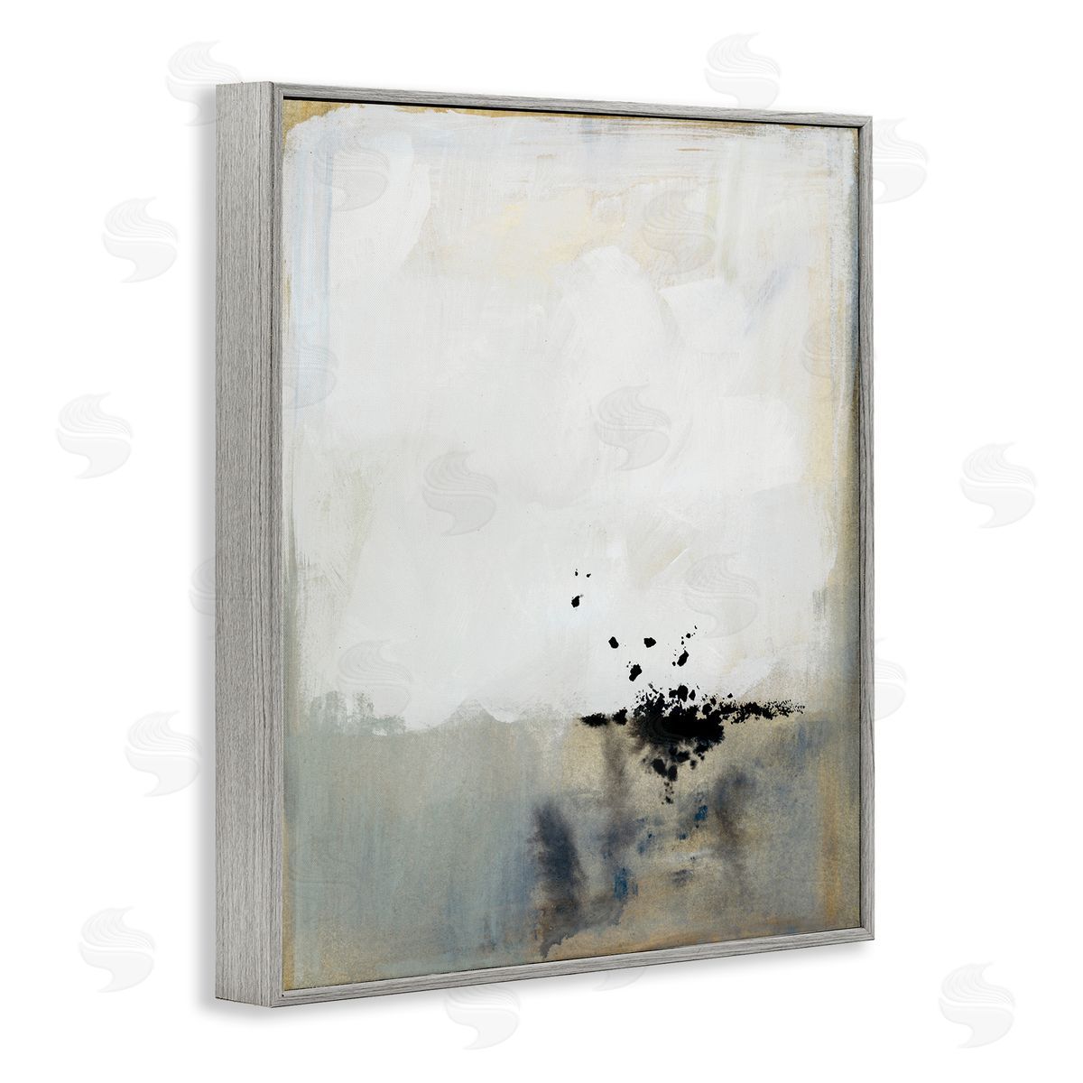 Victoria Barnes Neutral Beige Abstract Painting Black Ink Splatter Gray Framed Giclee Wall Art