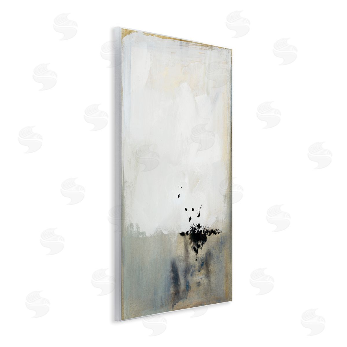 Victoria Barnes Neutral Beige Abstract Painting Black Ink Splatter Wall Plaque Art