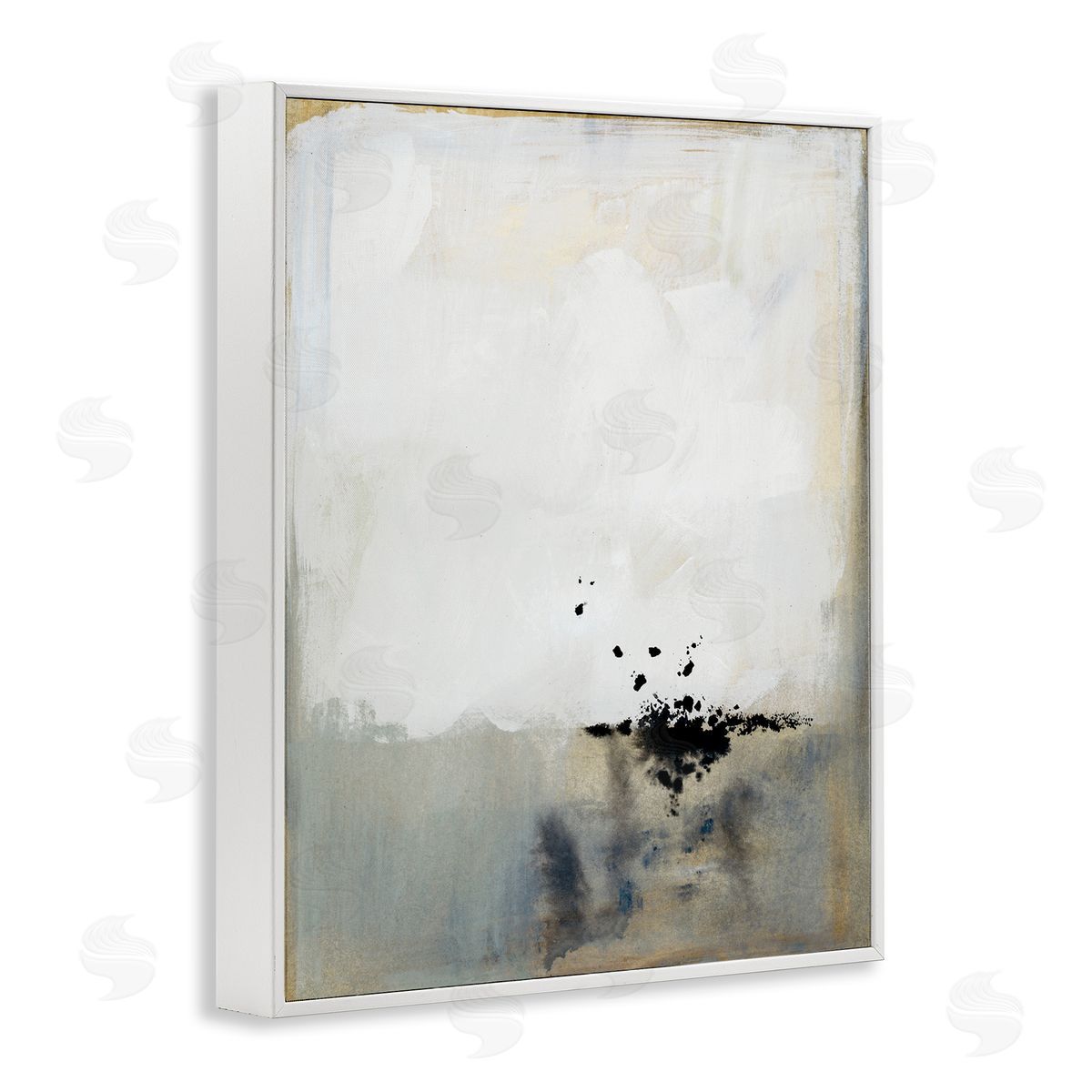 Victoria Barnes Neutral Beige Abstract Painting Black Ink Splatter White Framed Giclee Wall Art