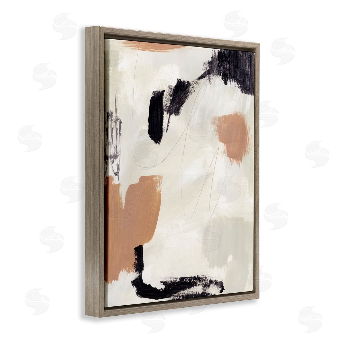 Victoria Barnes Expressive Abstract Composition Neutral Beige Black Brown Floater Frame Canvas Art