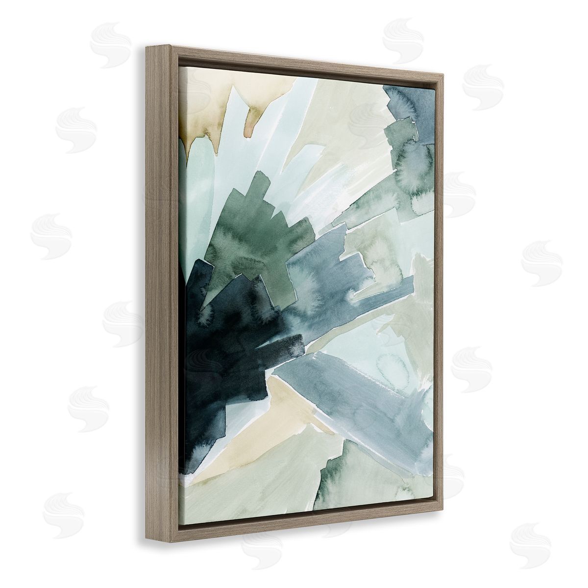 Grace Popp Tree Shadow Abstract Landscape Painting Green Blue Brown Floater Frame Canvas Art