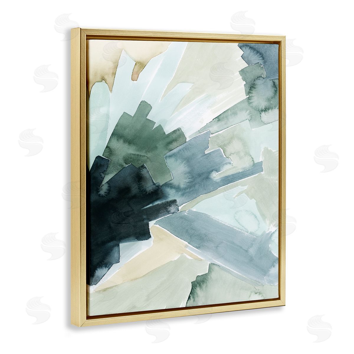 Grace Popp Tree Shadow Abstract Landscape Painting Green Blue Gold Floater Frame Canvas Art