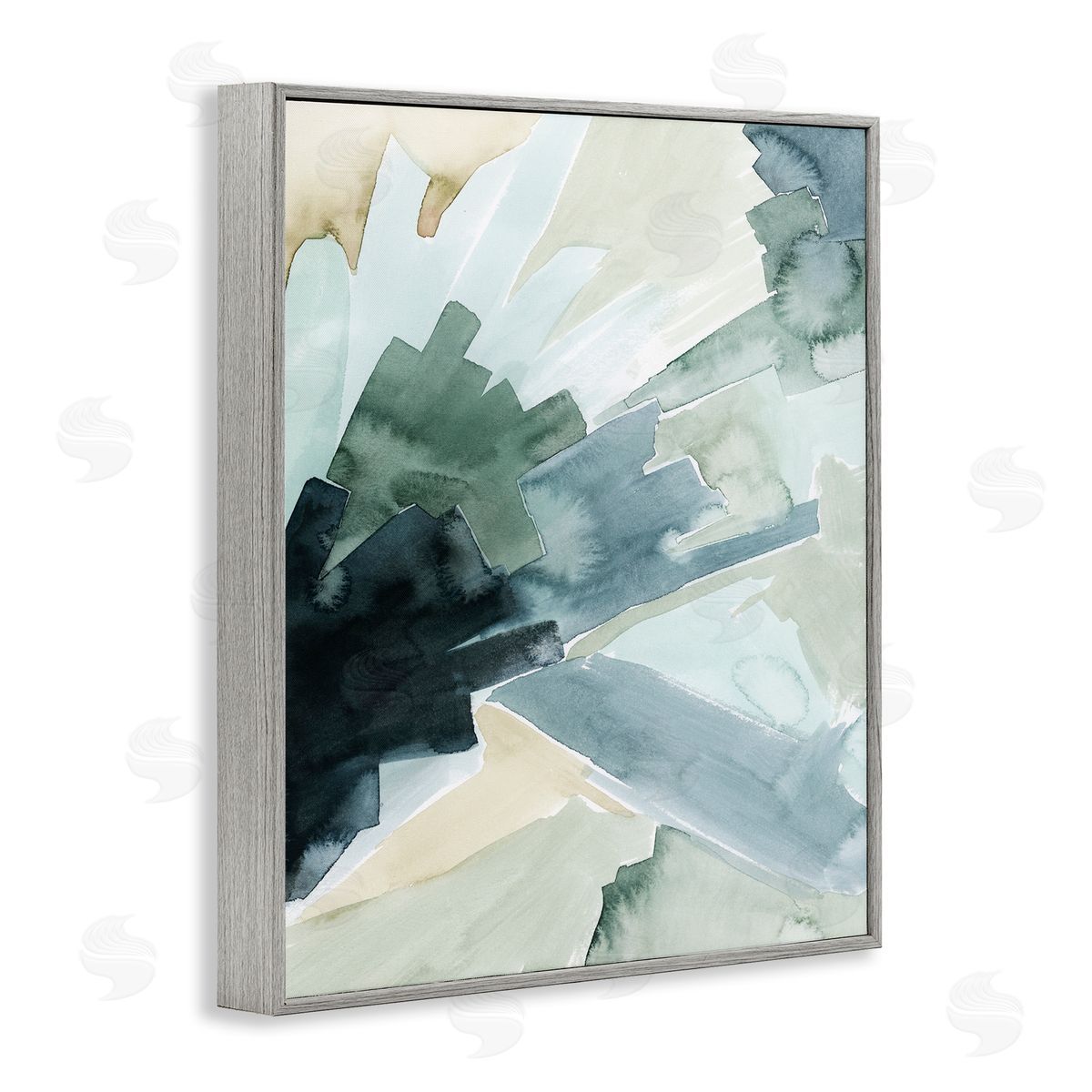 Grace Popp Tree Shadow Abstract Landscape Painting Green Blue Gray Framed Giclee Wall Art