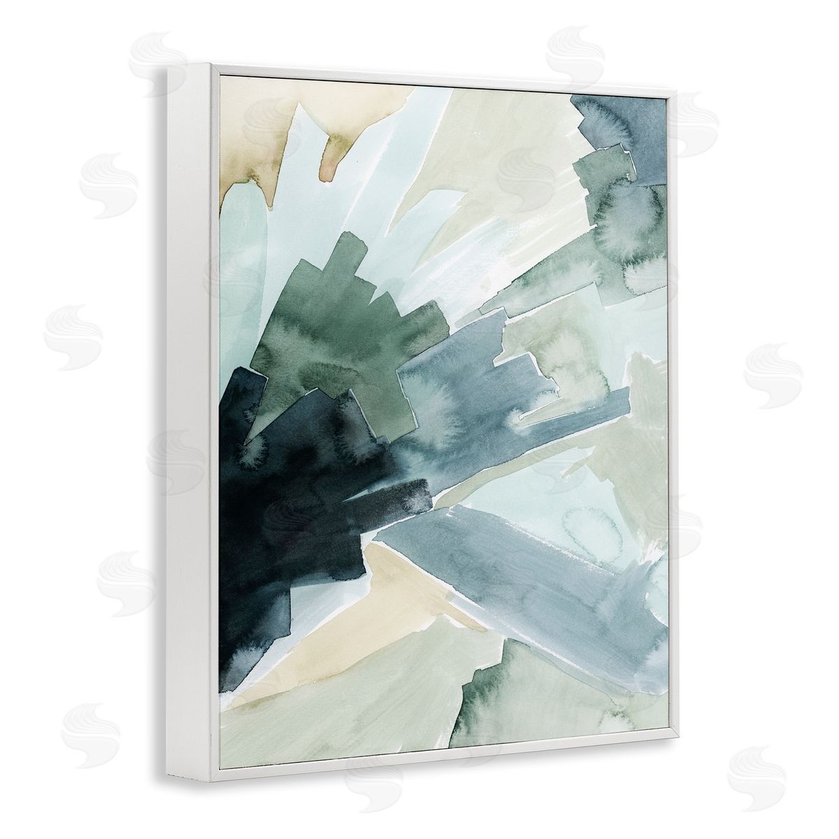 Grace Popp Tree Shadow Abstract Landscape Painting Green Blue White Framed Giclee Wall Art