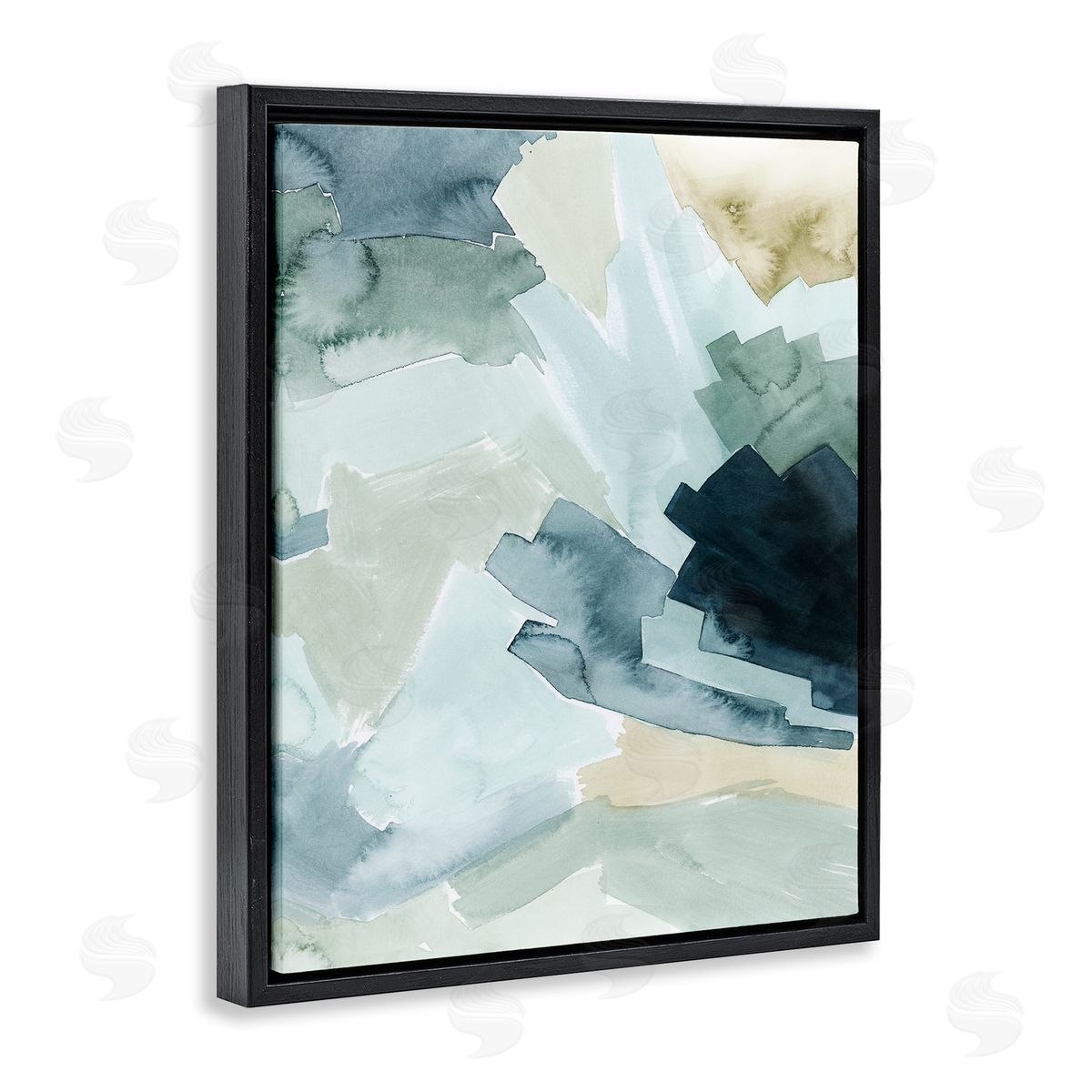 Grace Popp Shaded Forest Abstract Landscape Green Blue Design Black Floater Frame Canvas Art