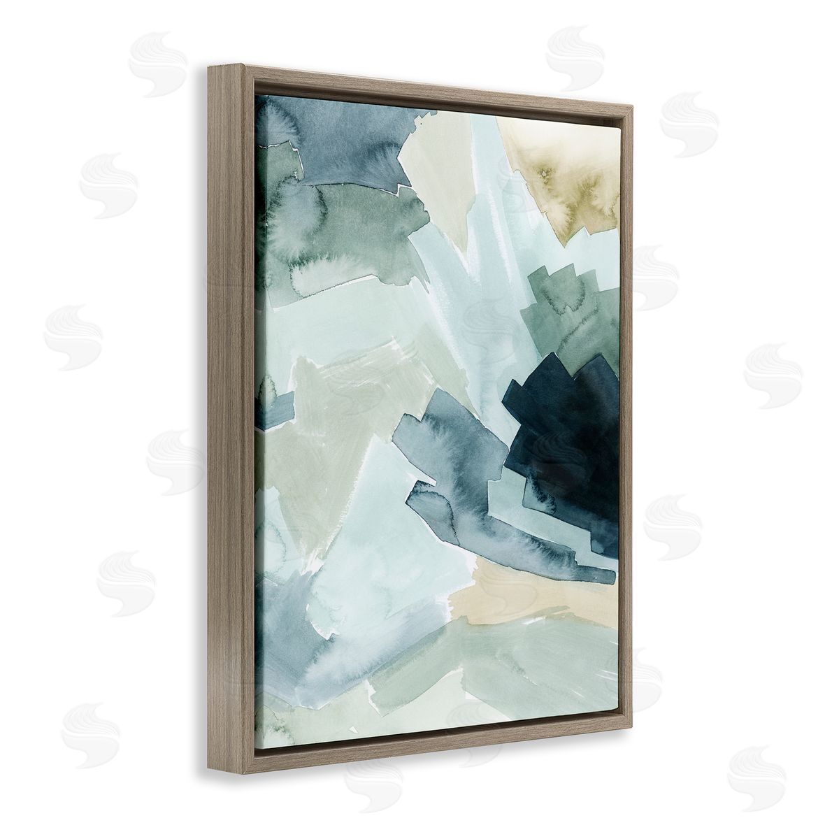 Grace Popp Shaded Forest Abstract Landscape Green Blue Design Brown Floater Frame Canvas Art