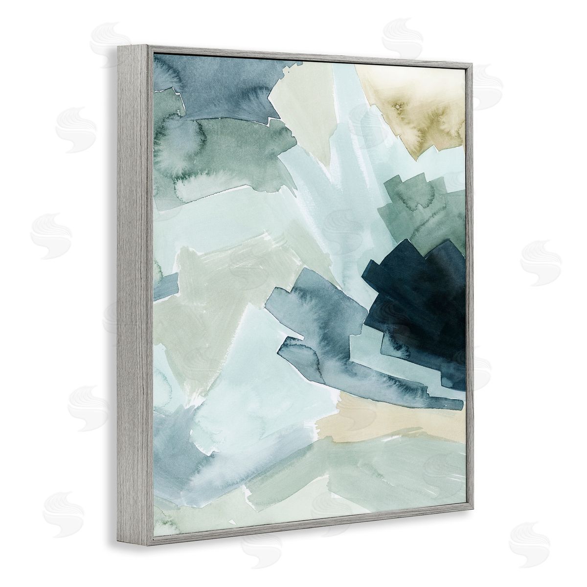 Grace Popp Shaded Forest Abstract Landscape Green Blue Design Gray Framed Giclee Wall Art