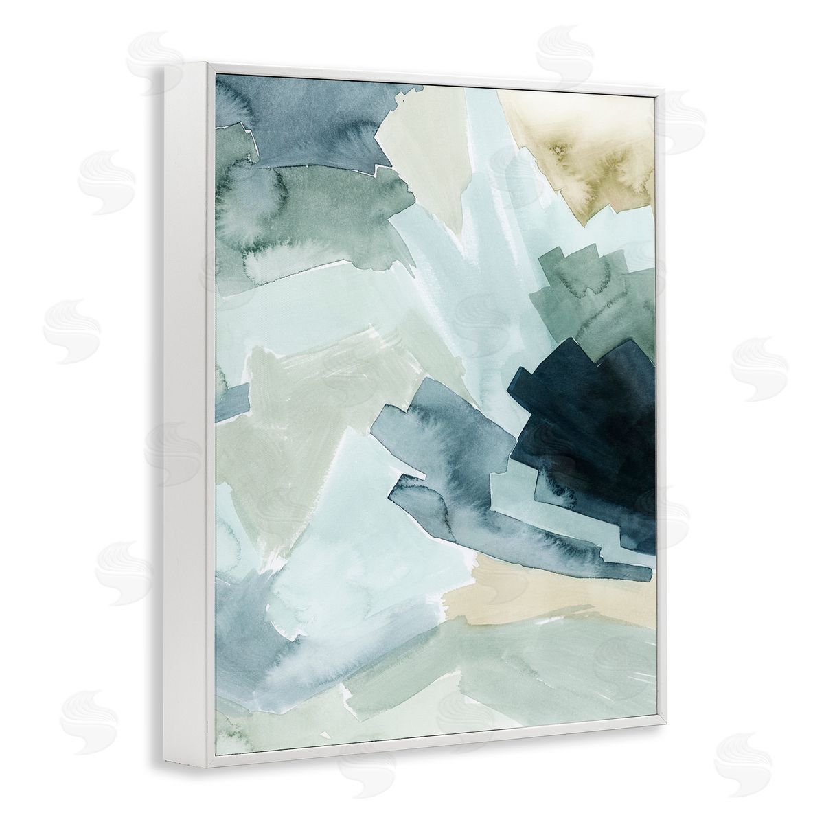 Grace Popp Shaded Forest Abstract Landscape Green Blue Design White Framed Giclee Wall Art
