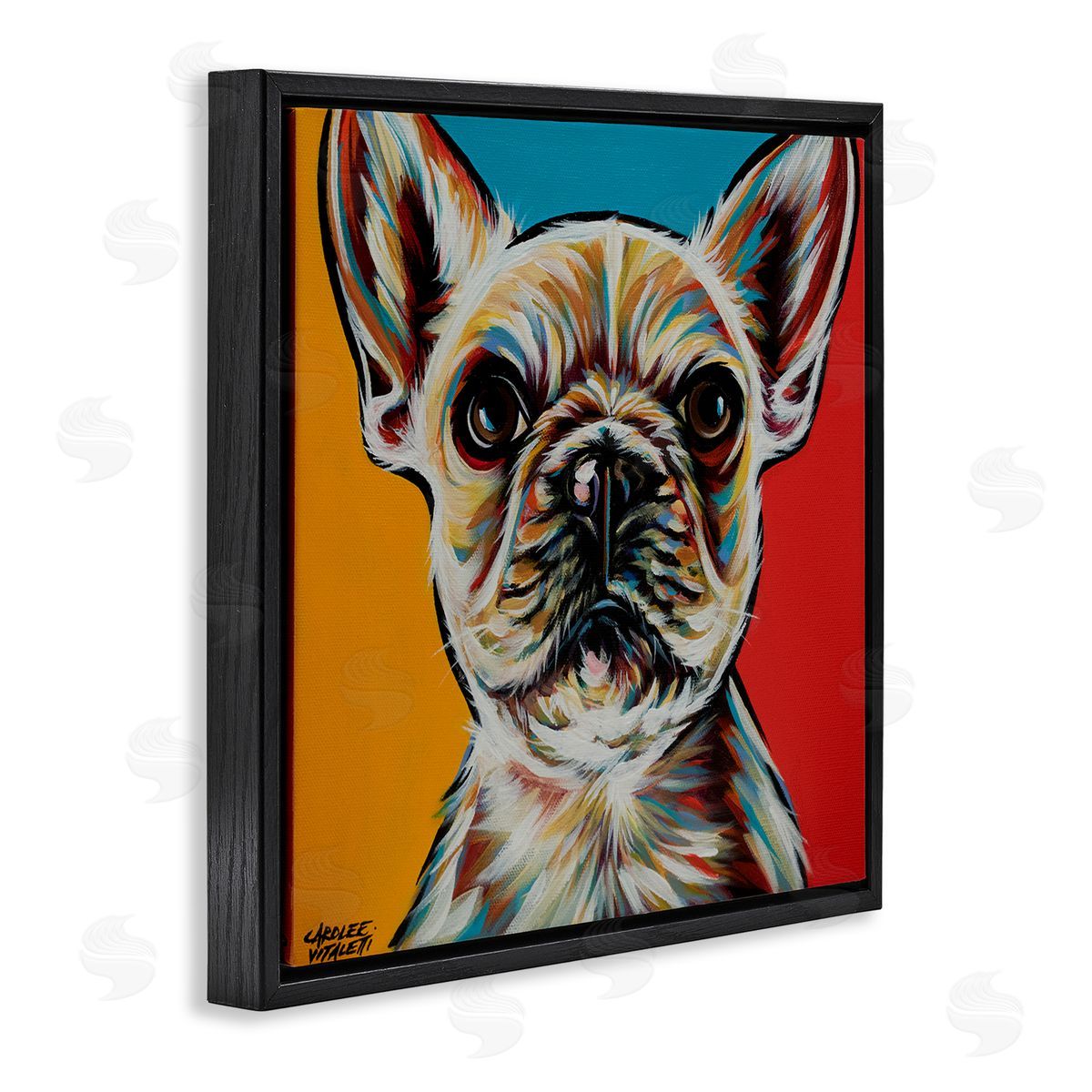 Carolee Vitaletti Chroma Style Dog Small Puppy Red Yellow Blue Pop Black Floater Frame Canvas Art