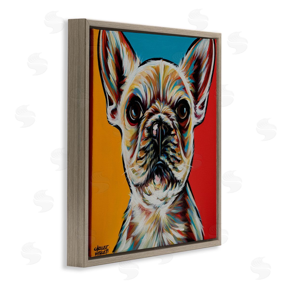 Carolee Vitaletti Chroma Style Dog Small Puppy Red Yellow Blue Pop Brown Floater Frame Canvas Art
