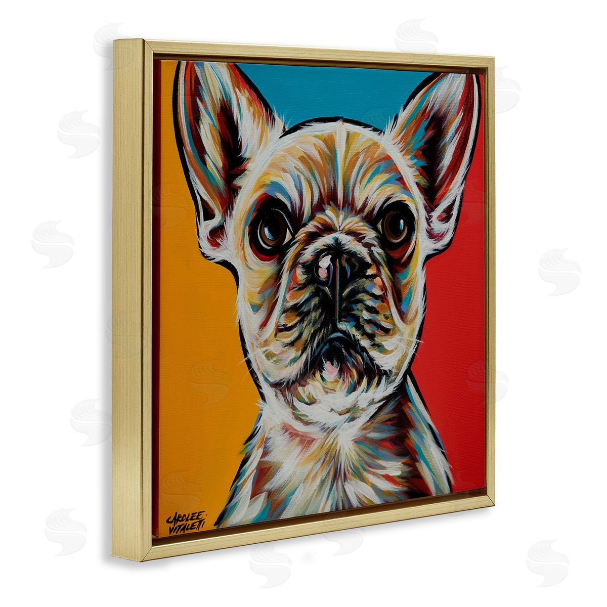 Carolee Vitaletti Chroma Style Dog Small Puppy Red Yellow Blue Pop Gold Floater Frame Canvas Art
