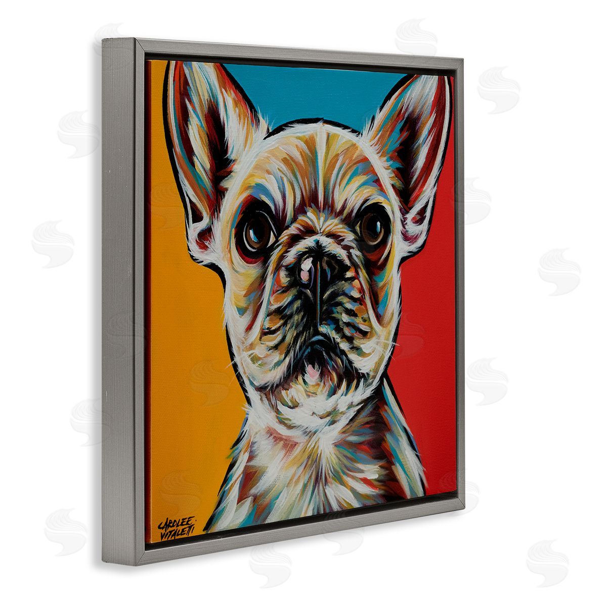 Carolee Vitaletti Chroma Style Dog Small Puppy Red Yellow Blue Pop Gray Floater Frame Canvas Art