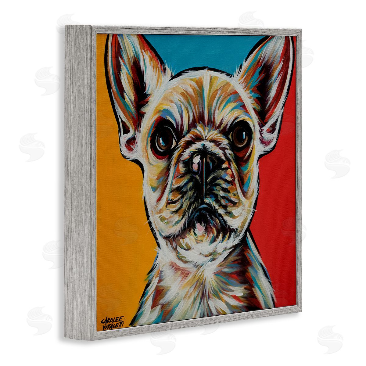 Carolee Vitaletti Chroma Style Dog Small Puppy Red Yellow Blue Pop Gray Framed Giclee Wall Art