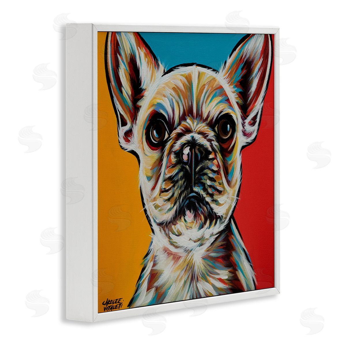 Carolee Vitaletti Chroma Style Dog Small Puppy Red Yellow Blue Pop White Framed Giclee Wall Art