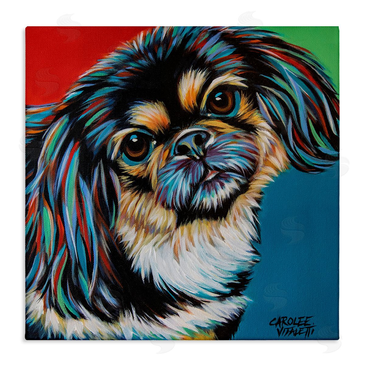 Carolee Vitaletti Spaniel Dog Portrait Chroma Pop Red Yellow Green Canvas Wall Art