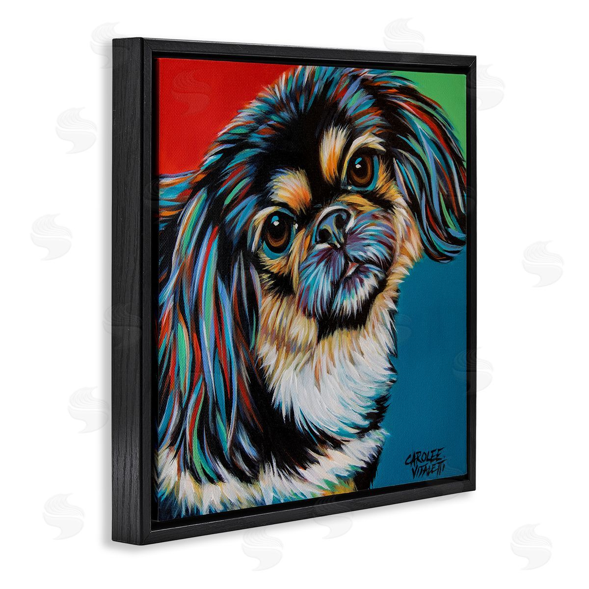 Carolee Vitaletti Spaniel Dog Portrait Chroma Pop Red Yellow Green Black Floater Frame Canvas Art