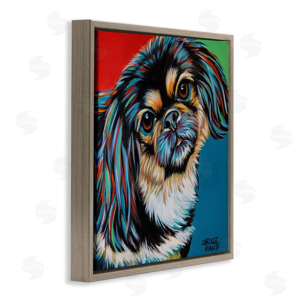 Carolee Vitaletti Spaniel Dog Portrait Chroma Pop Red Yellow Green Brown Floater Frame Canvas Art