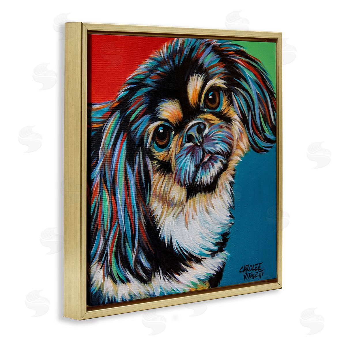 Carolee Vitaletti Spaniel Dog Portrait Chroma Pop Red Yellow Green Gold Floater Frame Canvas Art