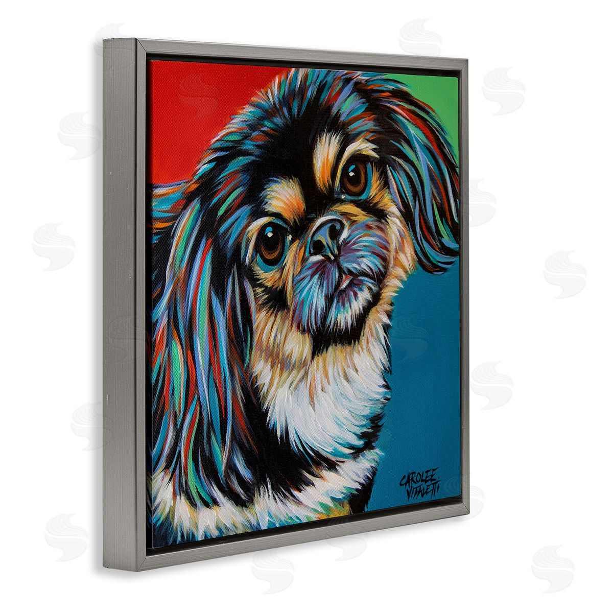Carolee Vitaletti Spaniel Dog Portrait Chroma Pop Red Yellow Green Gray Floater Frame Canvas Art