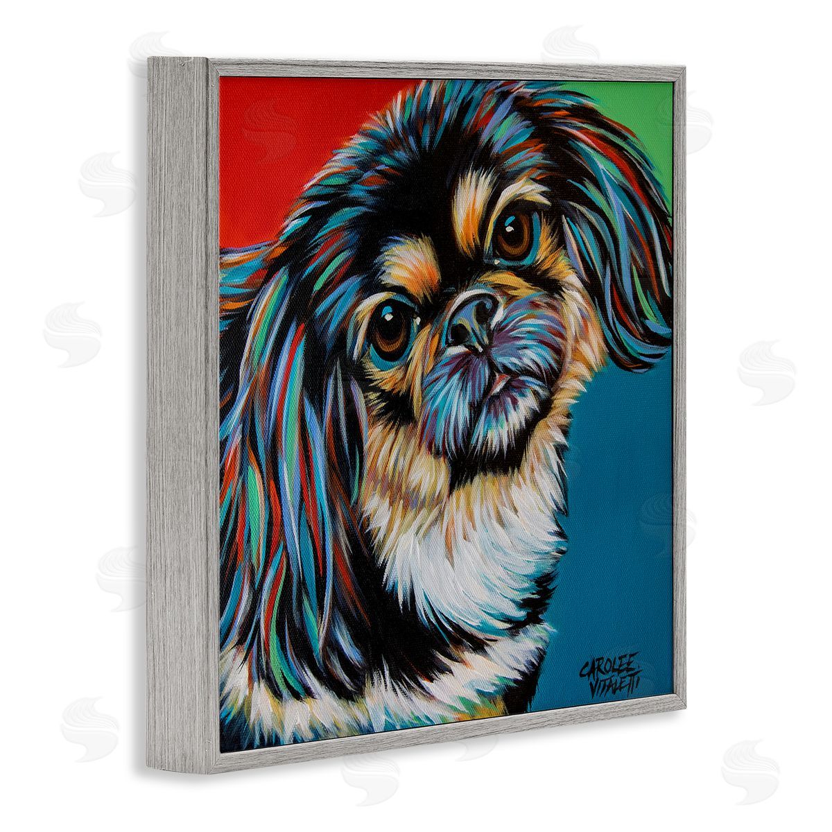 Carolee Vitaletti Spaniel Dog Portrait Chroma Pop Red Yellow Green Gray Framed Giclee Wall Art