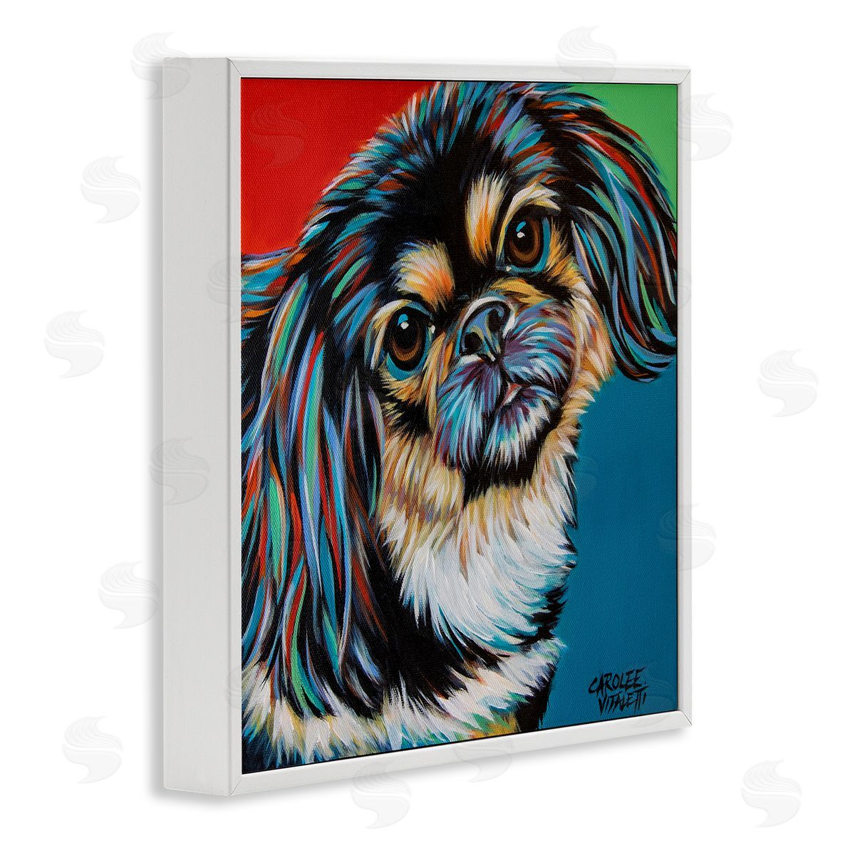 Carolee Vitaletti Spaniel Dog Portrait Chroma Pop Red Yellow Green White Framed Giclee Wall Art